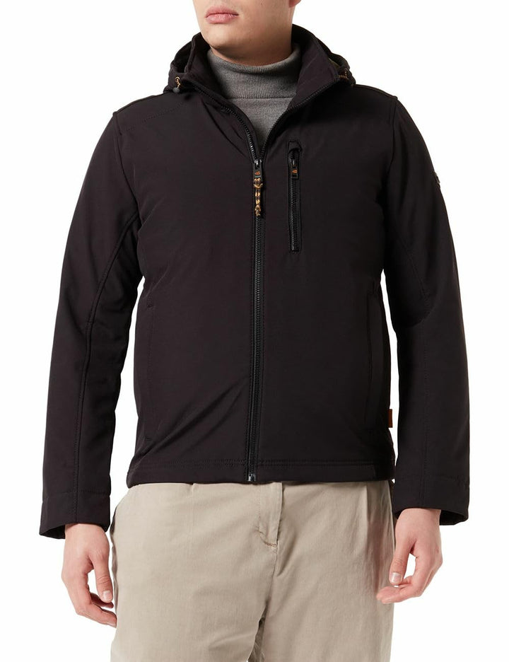 camel active Herren Wind- und Wasserabweisende Softshell-Jacke mit Abnehmbarer Kapuze 25 Schwarz, 25