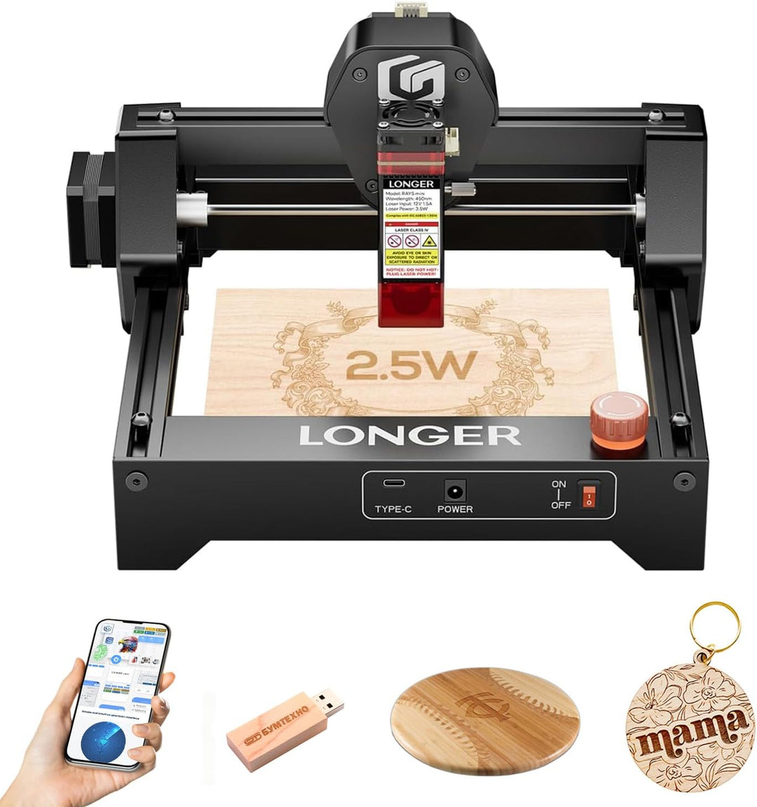 LONGER RAY5 Mini 2,5W tragbare Laser Gravur & Schneidmaschine - 12000 mm/min Schnittgeschwindigkeit