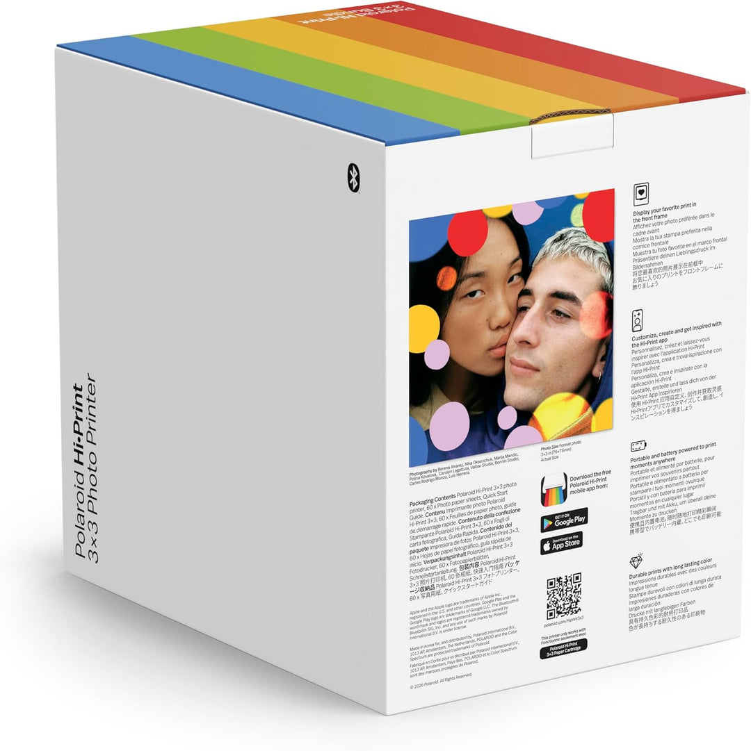 Polaroid - Bundle HiPrint 3x3 (7.6 cm x 7.6 cm) Pocket Bluetooth Fotodrucker Weiss + 60 Blatt (6647)