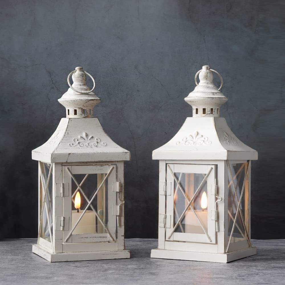 TRIROCKS Set de 2 Farolillos Decorativos Portavelas de Metal de 27 cm de Altura Farolillos Colgantes