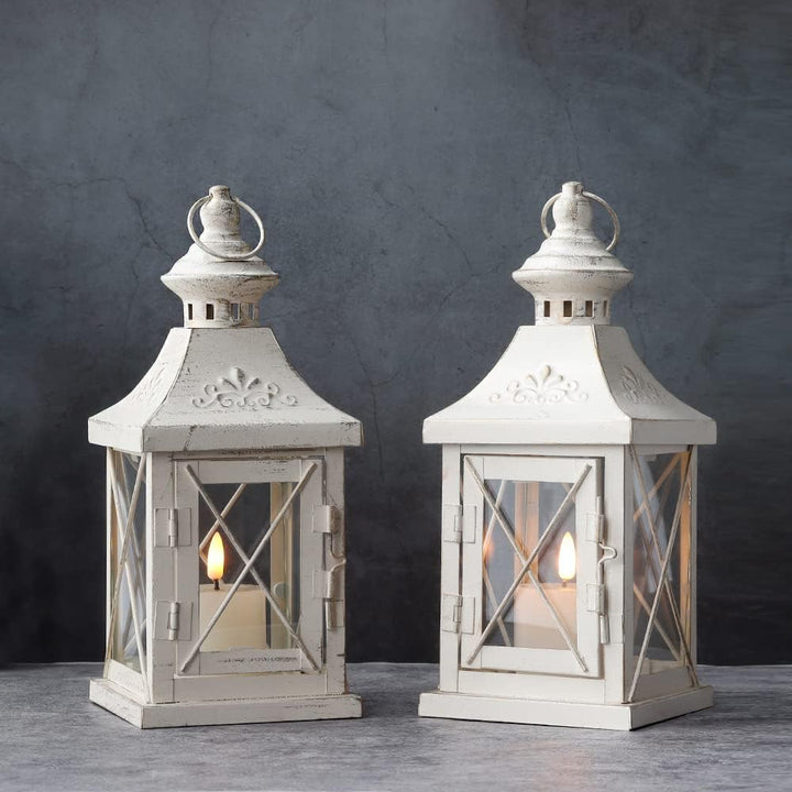TRIROCKS Set de 2 Farolillos Decorativos Portavelas de Metal de 27 cm de Altura Farolillos Colgantes