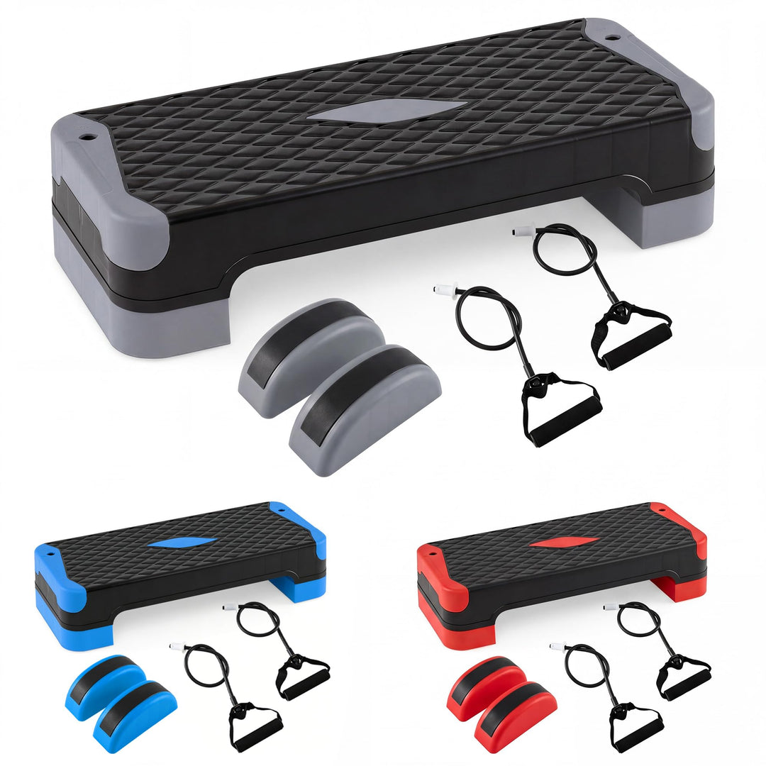 GYMAX Steppbrett, 4 Stufen Höhenverstellbar 10/14/15/19,5 cm | 3-in-1 Aerobic Stepbrett mit Balance