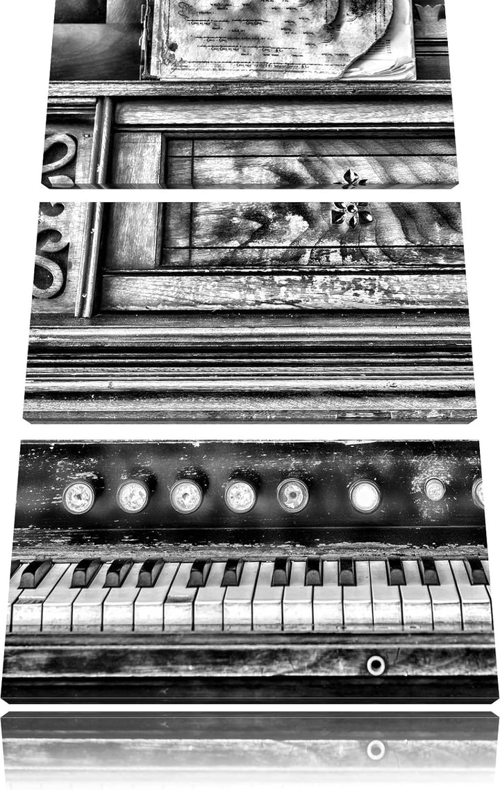 Pixxprint altes Klavier schwarz-Weiss als Leinwandbild/Grösse: 3 Teilig (120x80) cm/Wandbild/Kunstdr