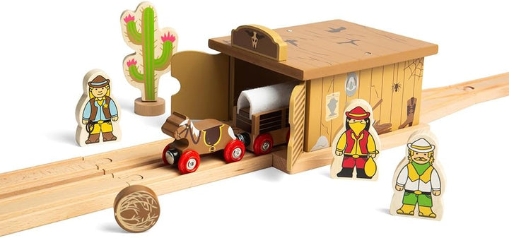 Bigjigs Rail Holz-Saloon-Tunnel – Wildwest-Zubehör für Eisenbahnsets, Eisenbahnzubehör für Kinder, u