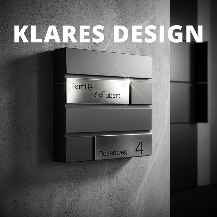 Grafner Premium Briefkasten personalisiert, RAL7016 mit Zeitungsfach und 2 Schlüssel, moderner Postk