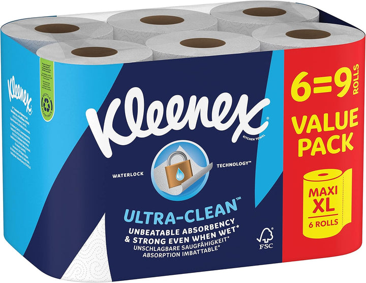 Kleenex® Küchenrolle Ultra Clean™, 6 Maxi XL Küchenrollen (=9 Rollen), Unübertroffene Saugfähigkeit