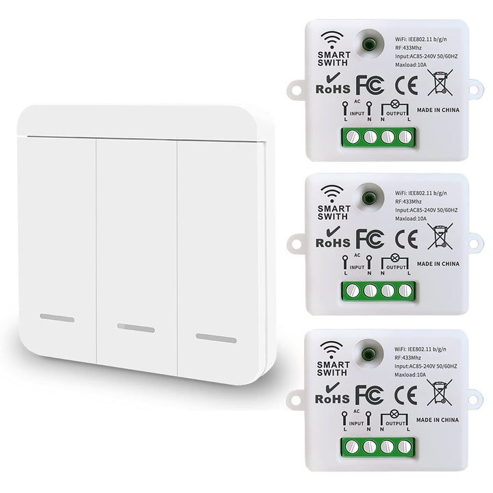 DieseRC Mini Wireless WiFi Switch, 2500W 10A RF Relais Fernbedienung 3 Empfänger mit 1 Wireless Wand