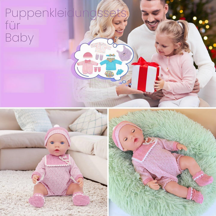 3 Komplette Outfits Puppenkleidung Puppen Set für 35-45 cm und 14-18 Zoll Puppen Enthält Strampler,