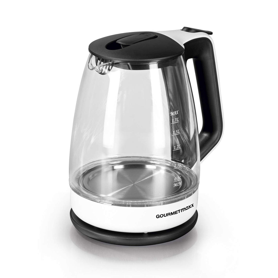 GOURMETmaxx Wasserkocher Glas 1,7 l Füllmenge | LED Beleuchtung | Edelstahl-Chrom-Optik | Elektrisch