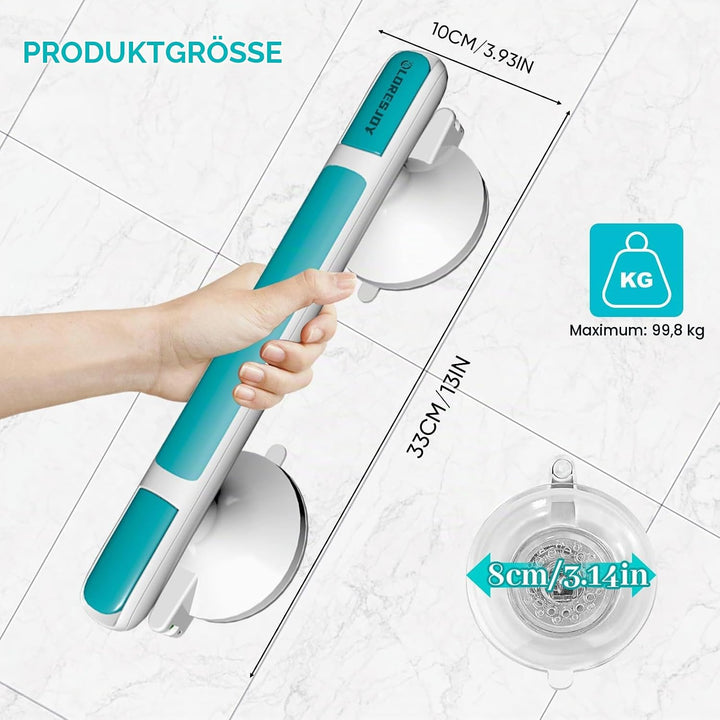 Duschgriff mit Saugnapf, 30cm Haltegriff Dusche Ohne Bohren | Haltegriffe für Senioren, Duschgriff f