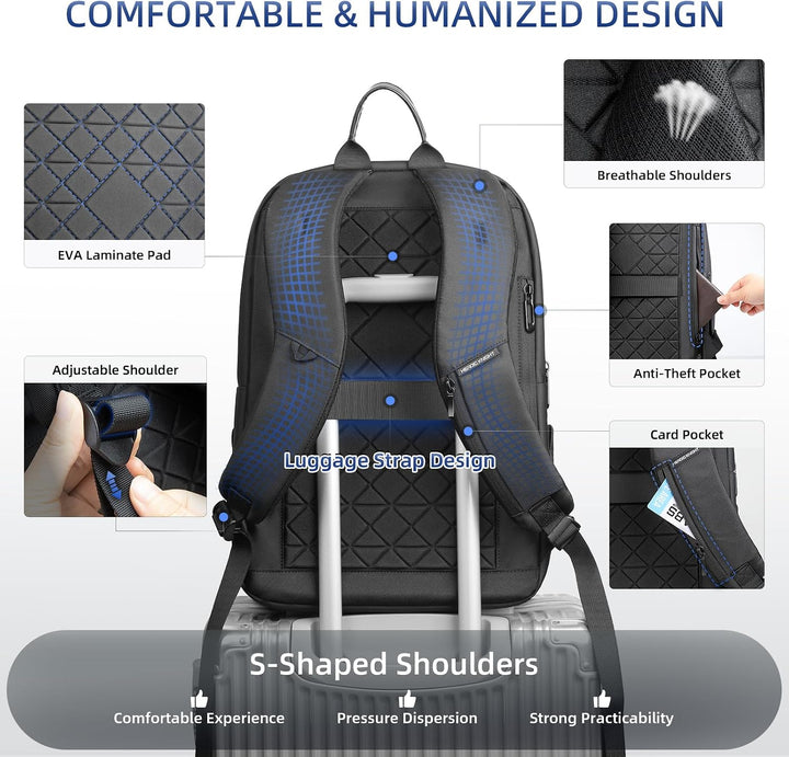 Business Rucksack Herren 15,6 Zoll Laptopfach | Wasserdichter Arbeitsrucksack mit USB-A &amp; USB-C Lade