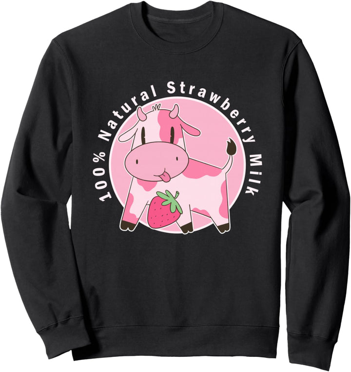 Kawaii Cute Pink Cow, Strawberry Milk Girl Sweatshirt