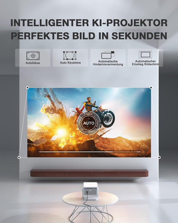 Smart Beamer [Kompatibel mit Netflix] 3D Dolby Audio Autofokus/Auto Trapezkorrektur Projektor,WiFi6