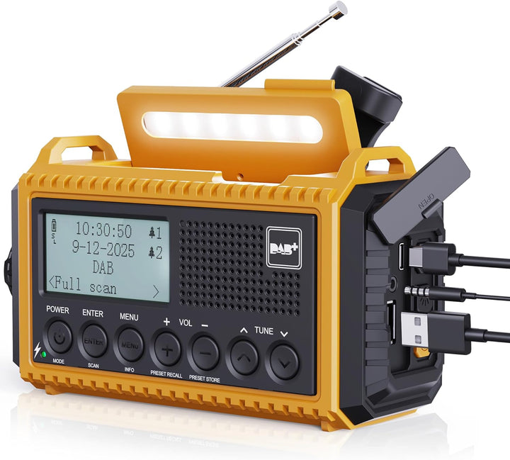Tragbares Radio DAB+/DAB/FM mit 5000mAh Batterie Kurbelradio mit Preset-Funktion Akku Digitalradio m