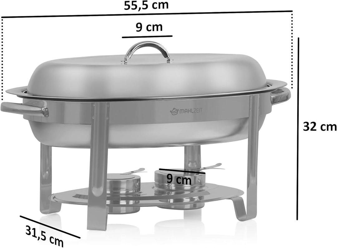 Mahlzeit Edelstahl Chafing Dish oval 5 Liter | Speisenwärmer rund, Wärmebehälter, Warmhaltebehälter