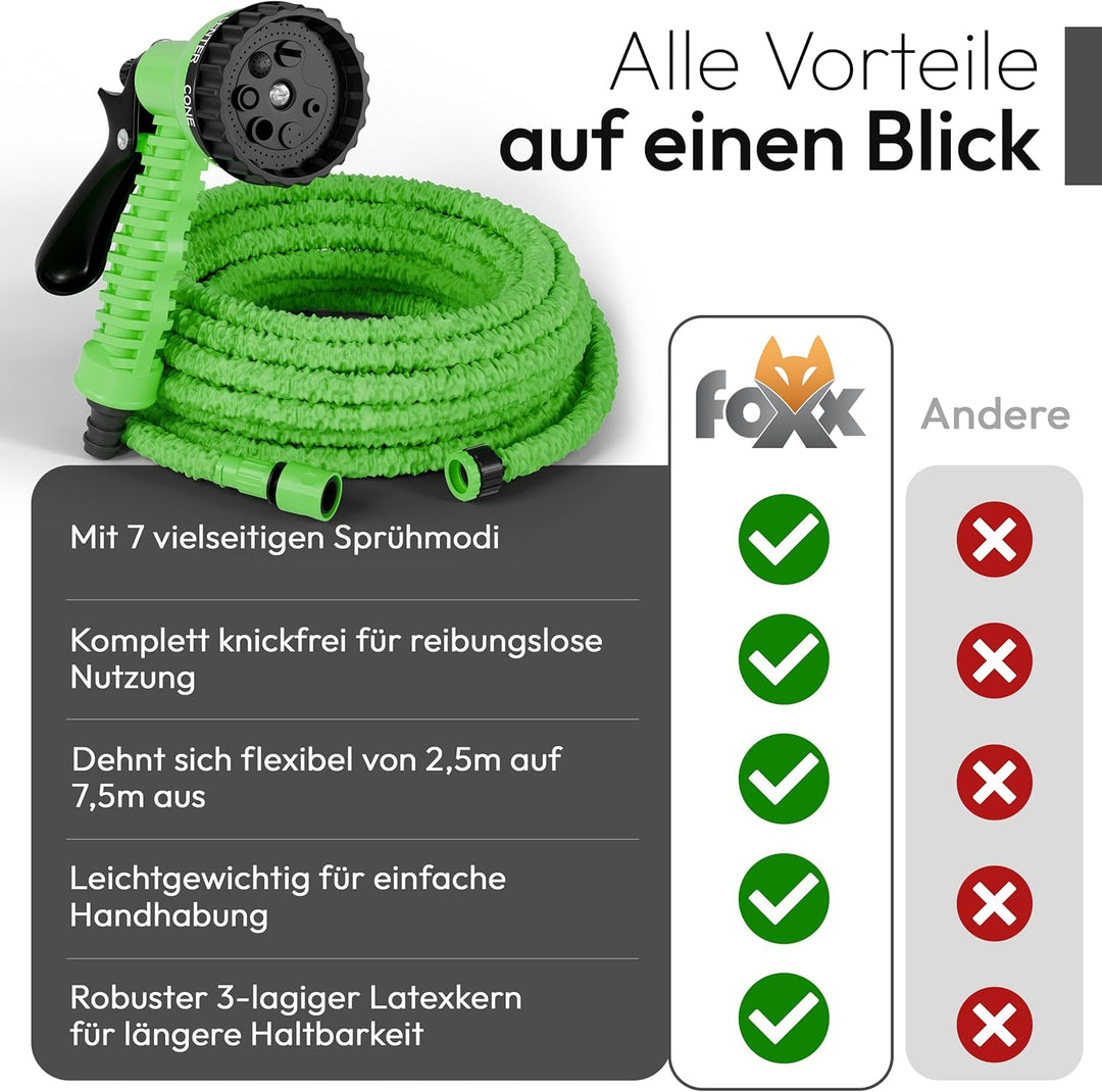 Gartenschlauch flexibel Flexischlauch 2,5m - 7,5m grün, 7,5 m