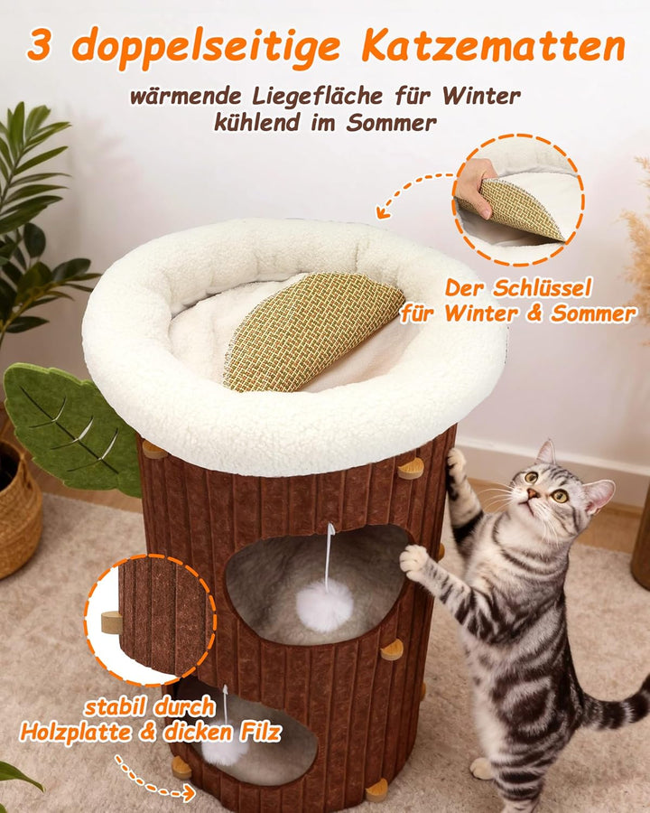 3-stöckige Kratztonne für Katzen -Kratzbaum mit Kratzbrett &amp; 3 Matten, Spieltonne für Katzen bis 20