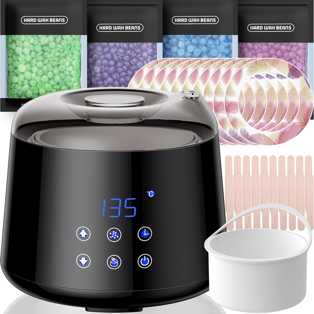 Waxing Set LCD,2 Heizmodi Haarentfernung Wachswärmer 4 Wachsbohnen 20 Holzspateln,Reservierbare Heiz