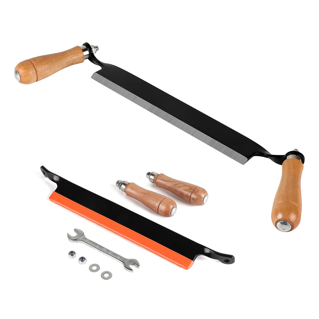 250mm Zugmesser für Holz, Gerade, Reifmesser mit Ergonomischen Holzgriffen und Klingenschutz, Rinden