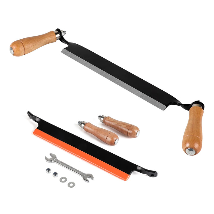 250mm Zugmesser für Holz, Gerade, Reifmesser mit Ergonomischen Holzgriffen und Klingenschutz, Rinden