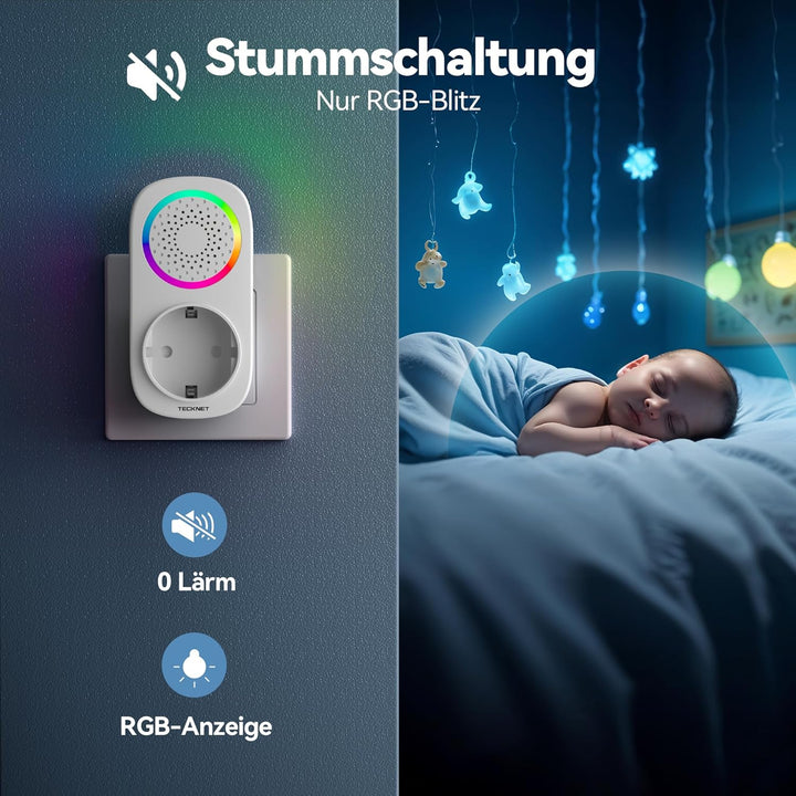 TECKNET Funkklingel Batterielose, IP65 Funkklingel aussen Wasserdicht, Haustürklingel mit Plug-In-Em