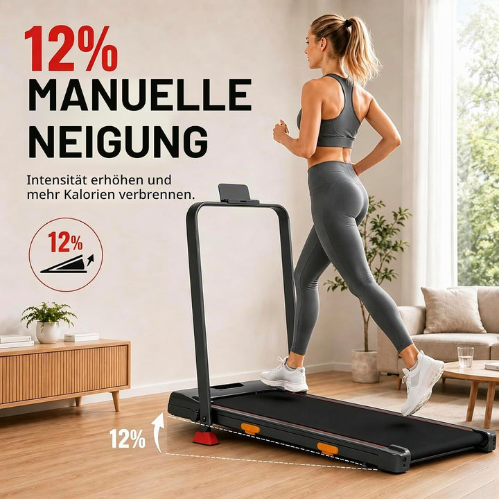 Klappbares Laufband für Zuhause 2.75HP Steigung, Haus &amp; Büro 120KG | Laufband mit Steigung 12%, 6-in