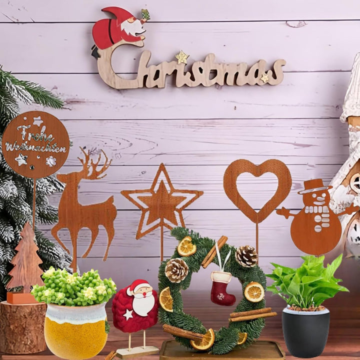 22PCS Garten Roststecker Metall Adventskranz Rost Dekostecker Winterwald Rost Gartendeko Stecker Ros