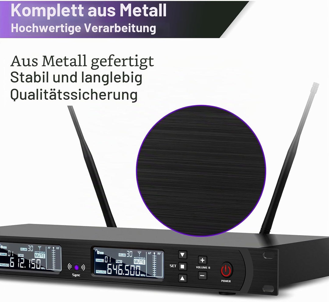 Depusheng DR666 Professionelles drahtloses Karaoke Mikrofon doppeltes drahtloses Handmikrofon Metall