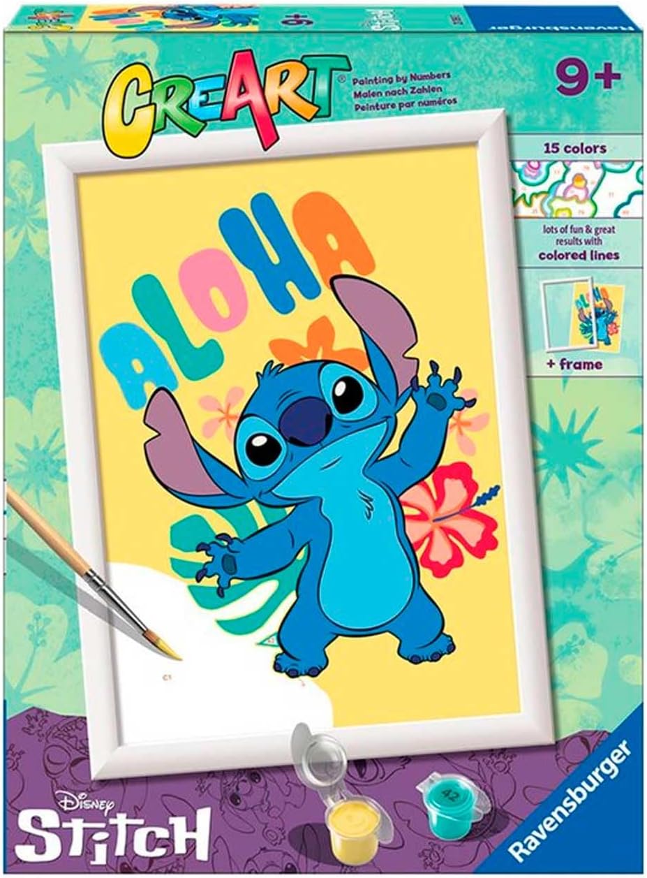 Ravensburger - CreArt D-Serie: Stitch Disney, Malen-nach-Zahlen-Set, enthält ein vorgedrucktes Brett