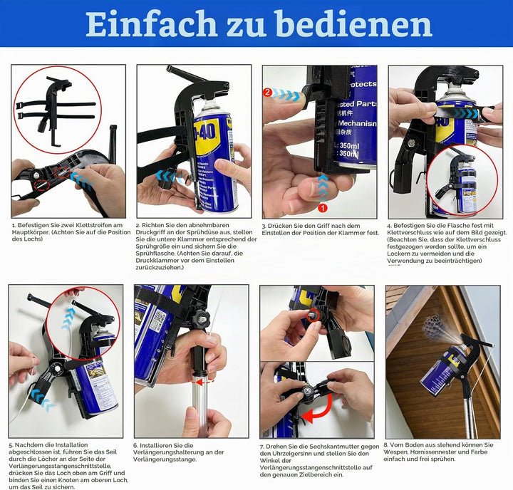 Sprühdosen Verlängerungsstangen Adapter, Einstellbarer Sprühdosenhalter mit 2,8m Teleskopstange, Spr
