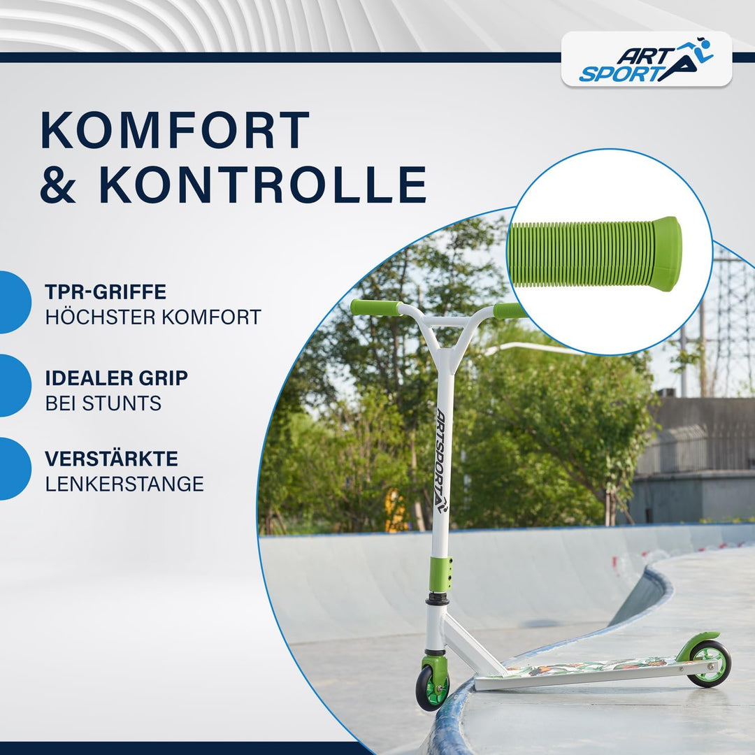 ArtSport Stunt Scooter mit 360° Lenkung, ABEC 9 Kugellager, 100 mm PU Räder & Griptape, Funscooter f