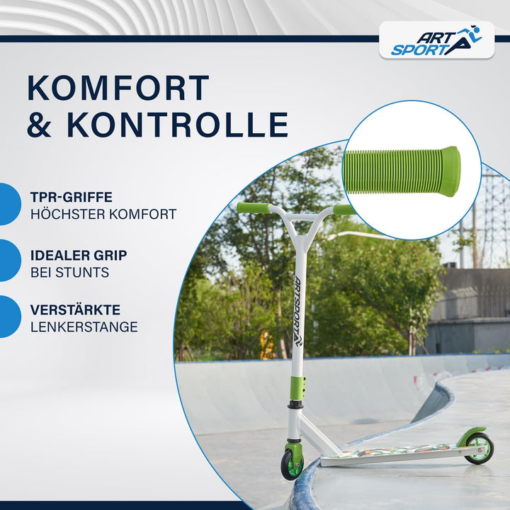 ArtSport Stunt Scooter mit 360° Lenkung, ABEC 9 Kugellager, 100 mm PU Räder & Griptape, Funscooter f