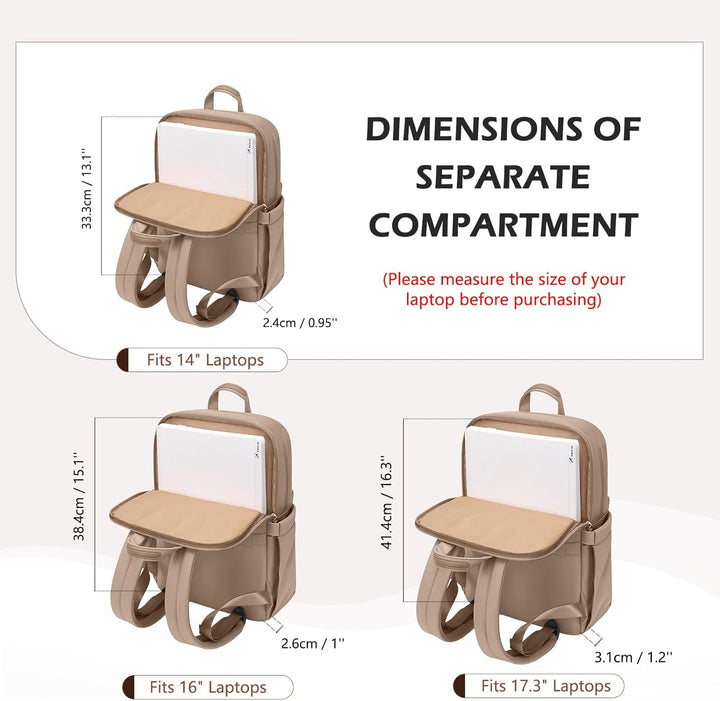 Schlanker Laptop-Rucksack für Damen, leicht, Business-Rucksack für Damen und Herren, Champagnerbraun