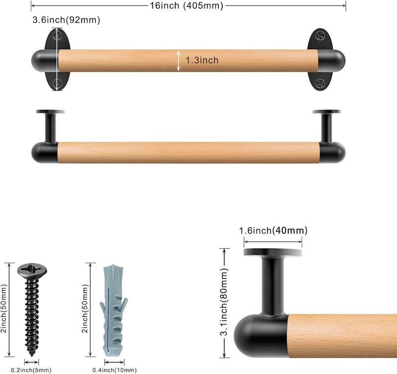 SELEWARE Handlauf Holz Innen Treppenhandlauf - 40.6cm Handläufe Schwarz Holzhandlauf Rund Treppengel