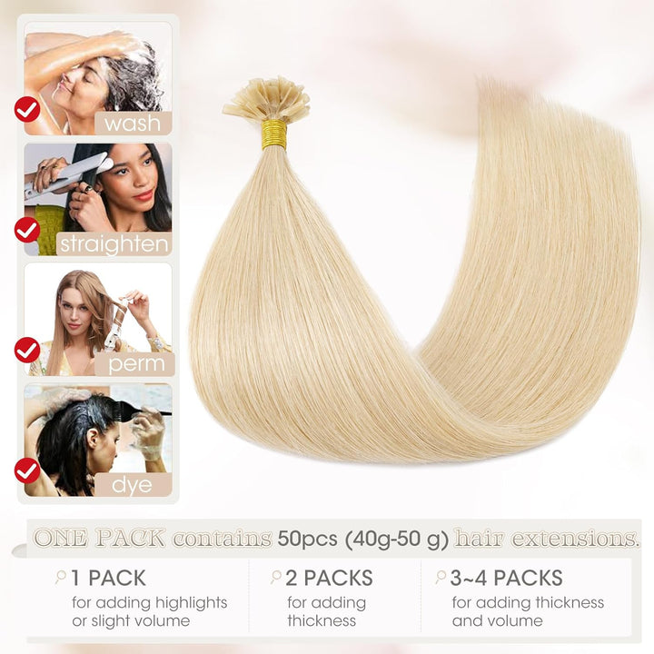 Elailite Bonding Extensions Echthaar Haarverlängerung Keratin U-Tip Haarverlängerung 100% Menschenha