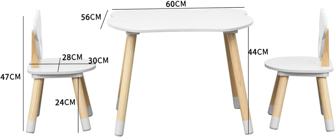 Rebecca Mobili Set Kindertisch und 2 Stühle, Kindertisch mit Stühlen, Weiss Braun, MDF Kiefer, für M
