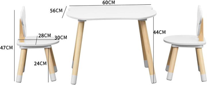 Rebecca Mobili Set Kindertisch und 2 Stühle, Kindertisch mit Stühlen, Weiss Braun, MDF Kiefer, für M