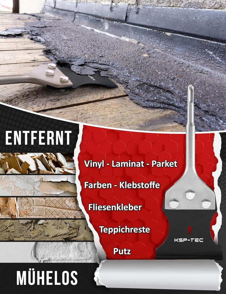 KSP-TEC® - SDS Plus Spachtelmeissel - ink. Ersatzklinge -Einfaches entfernen von Teppich, Bodenbeläg