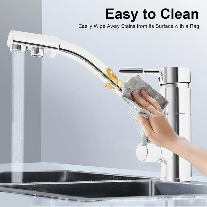 3 Wege Wasserhahn Küchenarmatur Drehbar Mischbatterie Küche | Messing Oberfläche, Drei Wege Armatur,