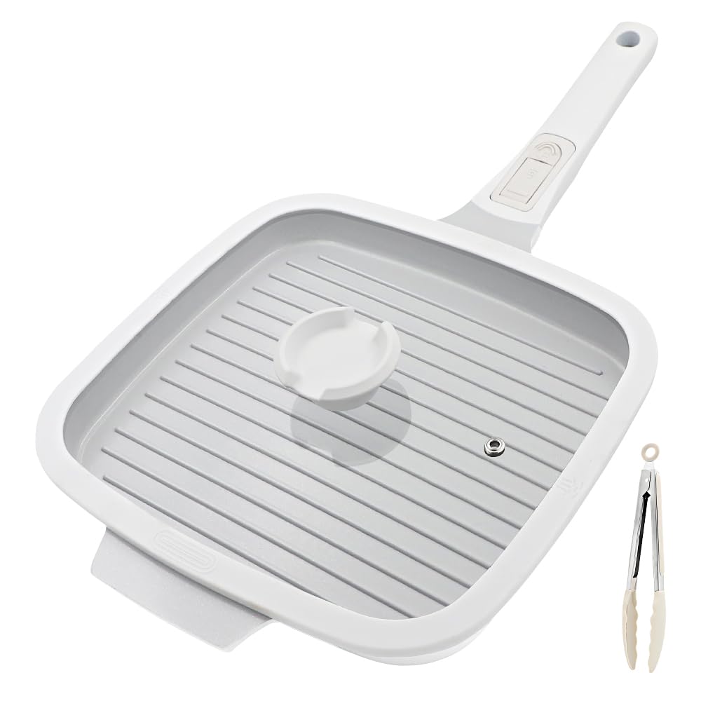 RANX INGST Grillpfanne Induktion 26 x 24 cm mit Deckel, Antihaft Keramikbeschichtung, Grill Pfanne m
