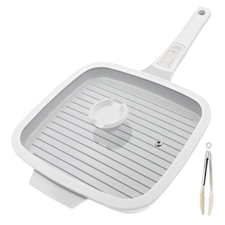 RANX INGST Grillpfanne Induktion 26 x 24 cm mit Deckel, Antihaft Keramikbeschichtung, Grill Pfanne m