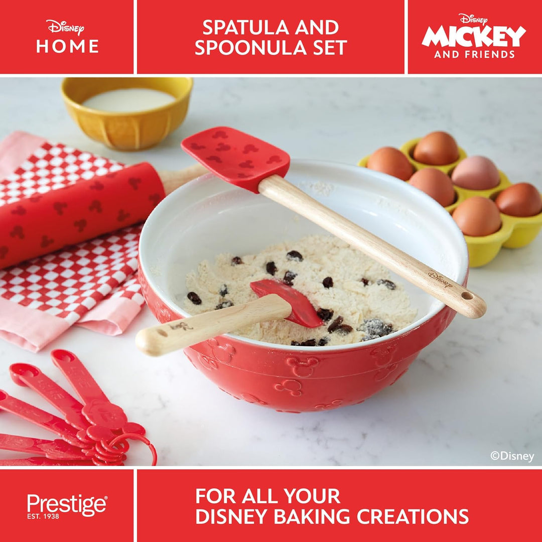 Prestige New Disney Bake with Mickey Mouse Set aus 2 Silikonspateln mit Holzgriffen, Löffelspatel un