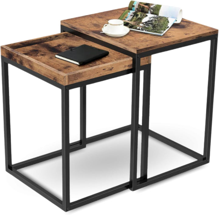 holz4home® Couchtisch Eckig, 2er Set Lannies | 45x40x55 cm | einfache Montage | Industrial-Look Brau