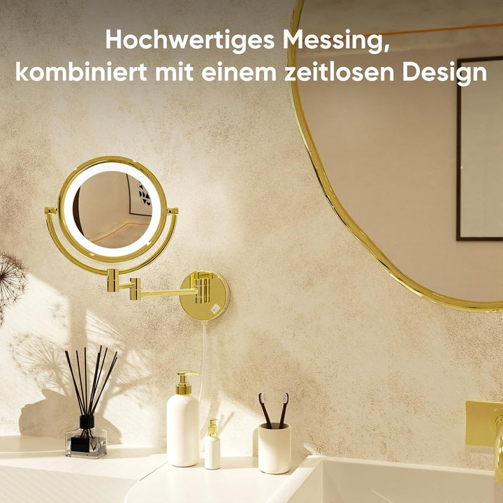 DOWRY Schminkspiegel mit Beleuchtung Wandmontage Led Kosmetikspiegel mit Vergrösserung 10 Fach Doppe
