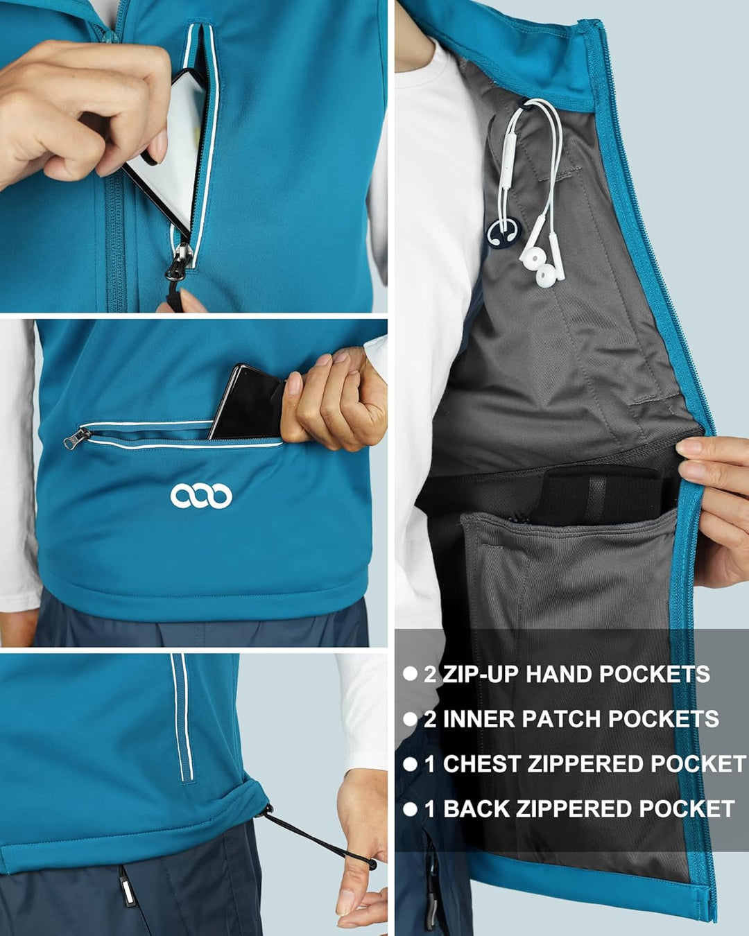 33,000ft Leichte Softshell Weste für Herren, Wasserdichte Winddichte Laufweste, Atmungsaktive Vest G