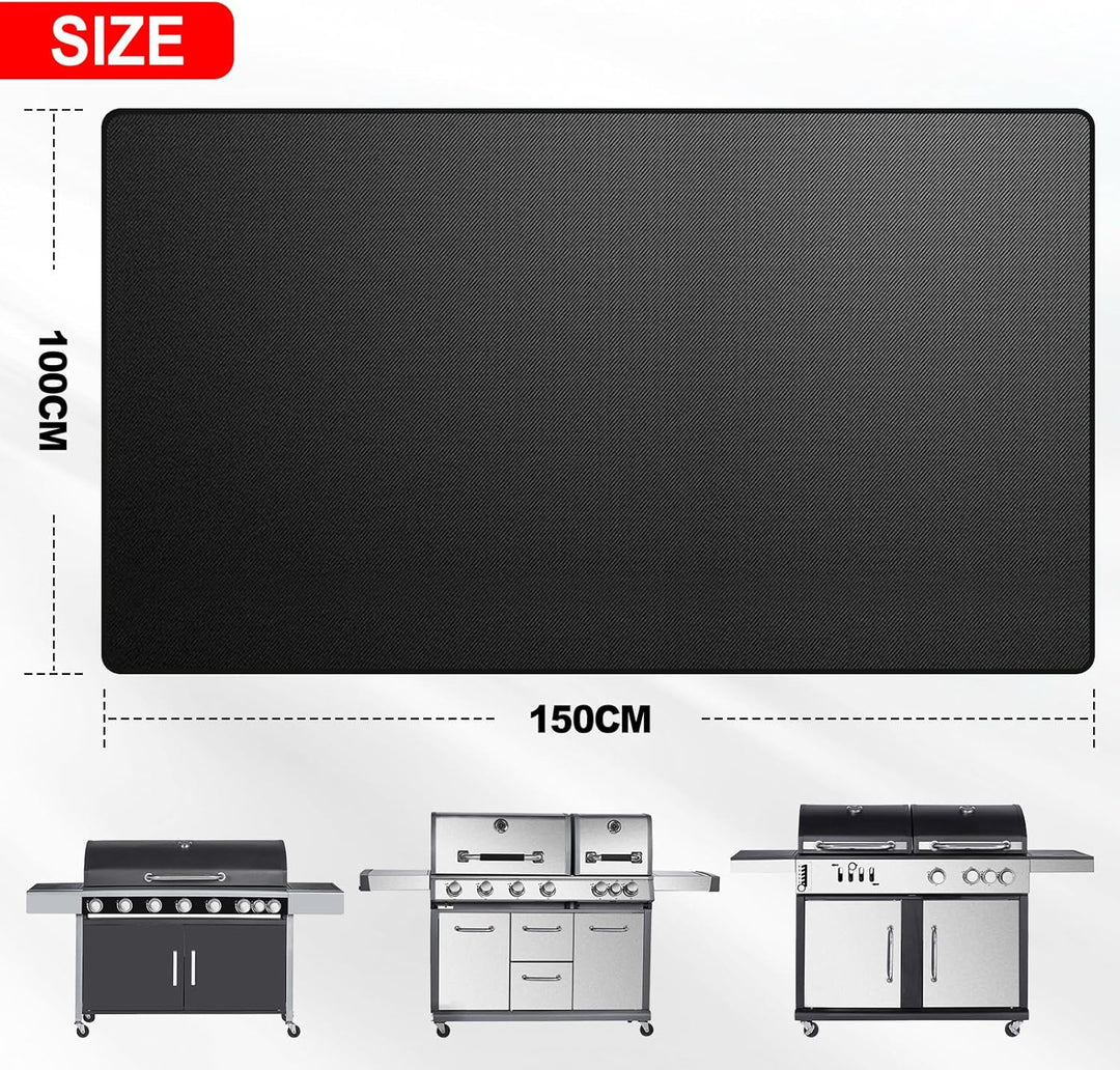 Grillunterlage 100x150 cm Schwarz – Feuerfeste Unterlage Grill aus Glasfaser & Silikon, Wasserdicht