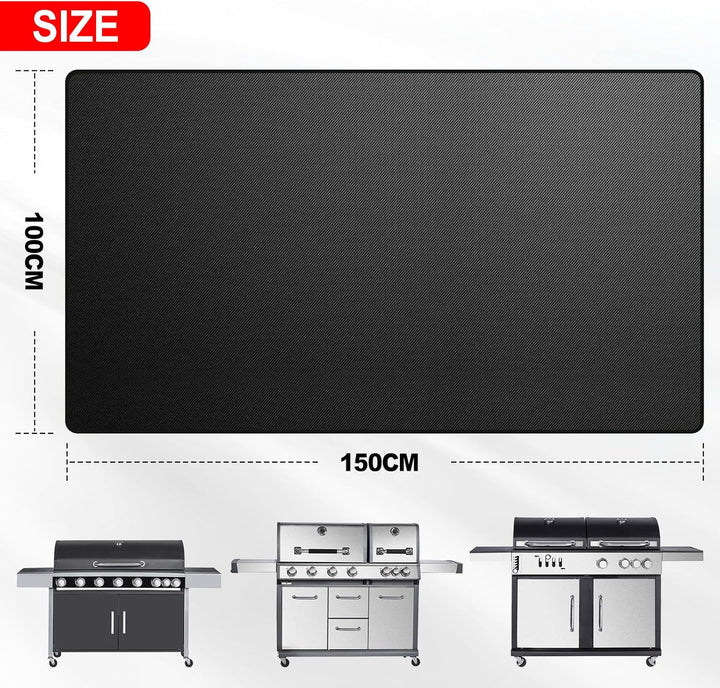 Grillunterlage 100x150 cm Schwarz – Feuerfeste Unterlage Grill aus Glasfaser & Silikon, Wasserdicht