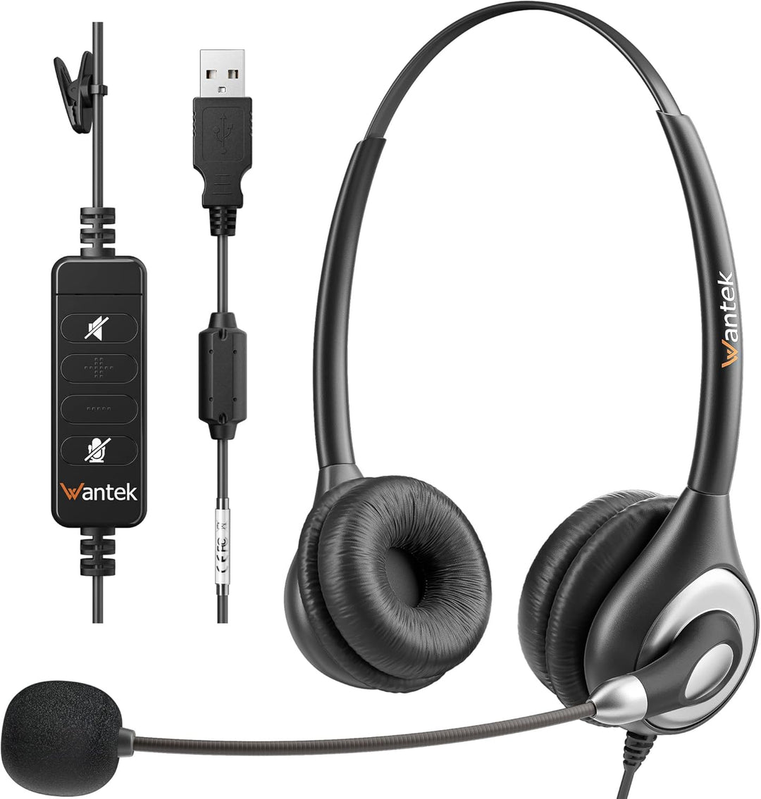 USB Headset Stereo mit Noise Cancelling Mikrofon und Lautstärkeregler, Wantek PC Kopfhörer für Busin