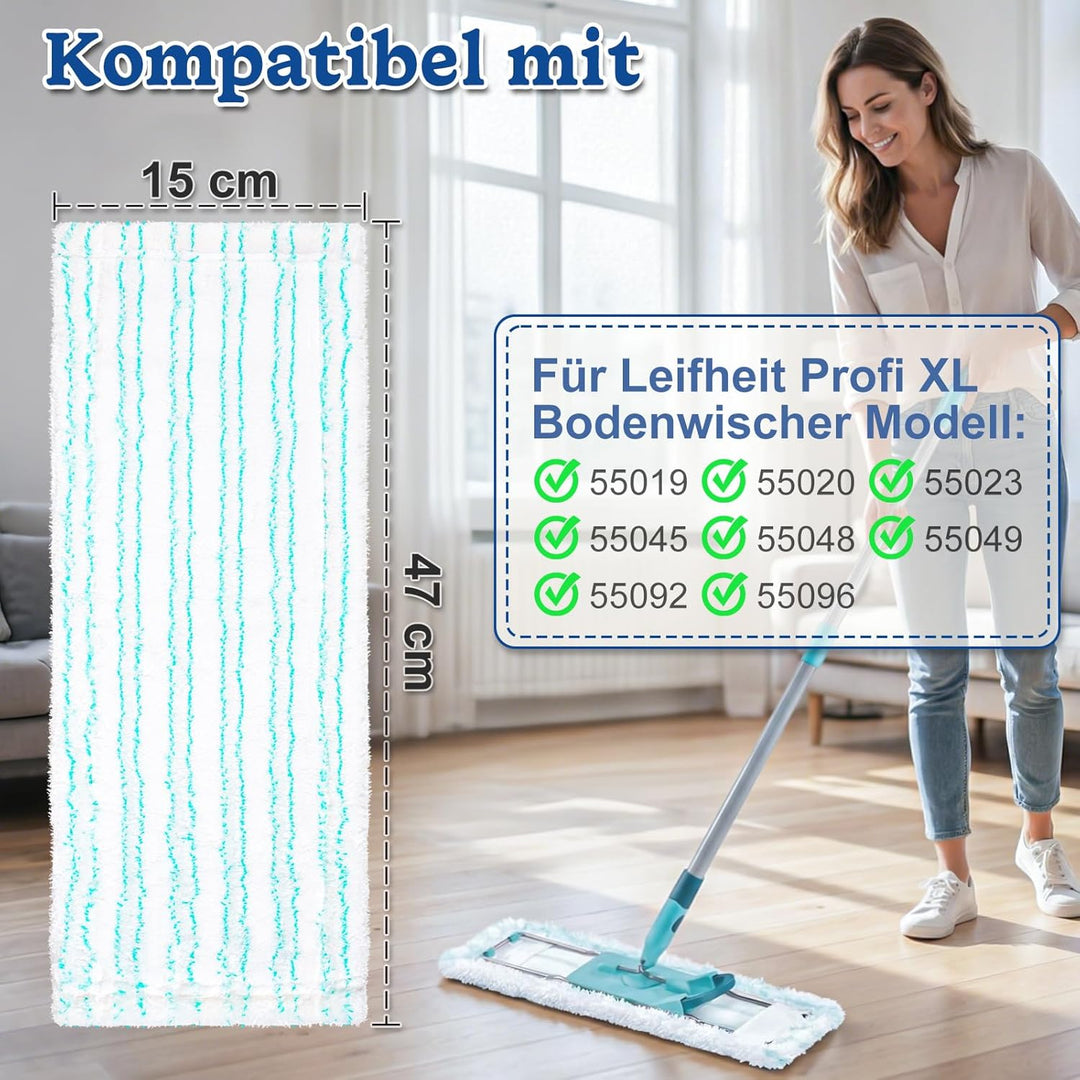 Ersatzbezug für Leifheit Bodenwischer: Profi XL Micro Duo/Cotton Plus, 4 Stück Wischmopp Bezug für L