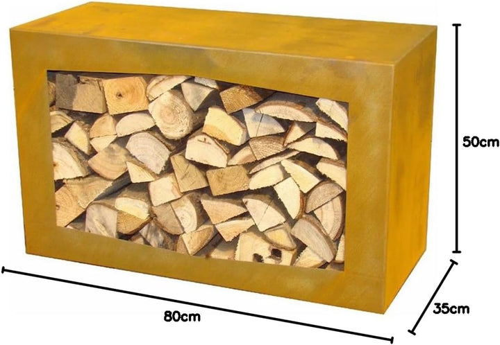 Yerd Holzbox: stabiles Kaminholz-Regal 80x50x35cm Corten-Stahl oder Stahl schwarz, verschweisst, sta